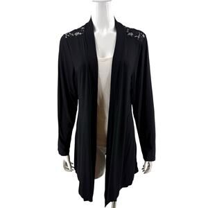 Arianna by Howard's Womens Cardigan Top Size L / XL Black Lace Back Open Front